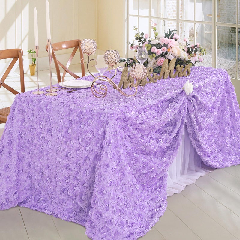 Fanqisi 3D Floral Tablecloth Rectangular 90x132 Inches Lavender Rosette Tablecloth for Outdoor Dinner Wedding Baby Shower Cake Table Decoration - Image 2